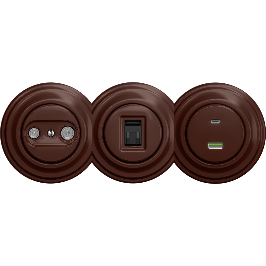 Kliklap - Retro dalinė TV+R lizdas (galinis) be rėmelio, rudos spalvos