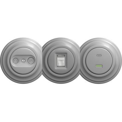 Kliklap - Retro lizdas TV+R (tęstinis) be rėmelio, pilkas