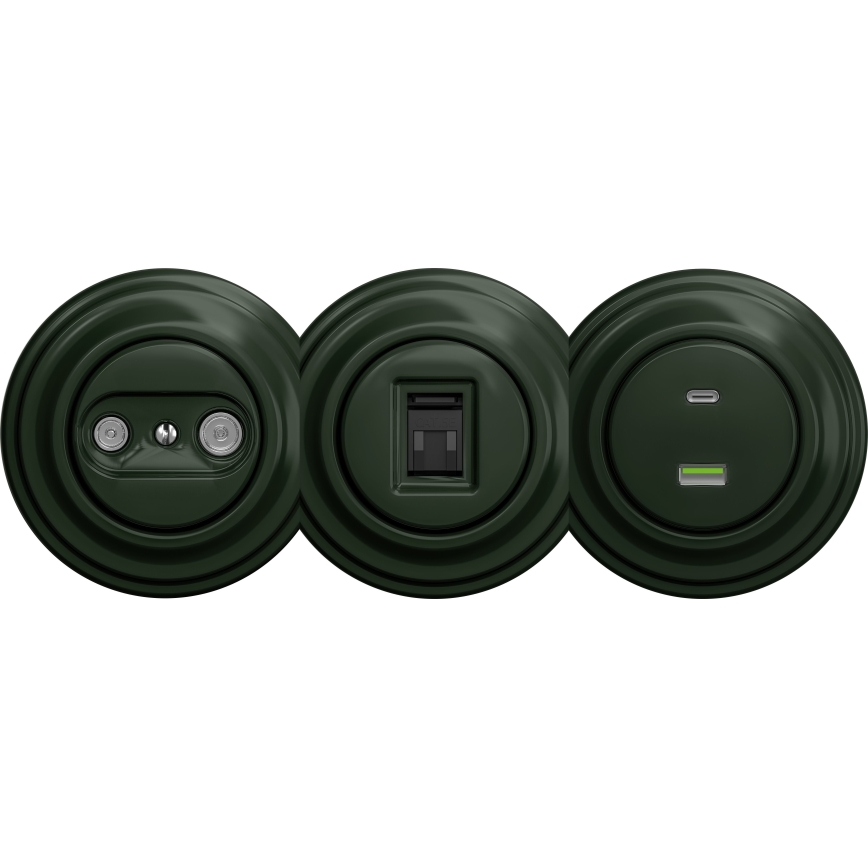 Kliklap - Retro dalinė TV+R lizdas (tęstinis) be rėmelio, žalias