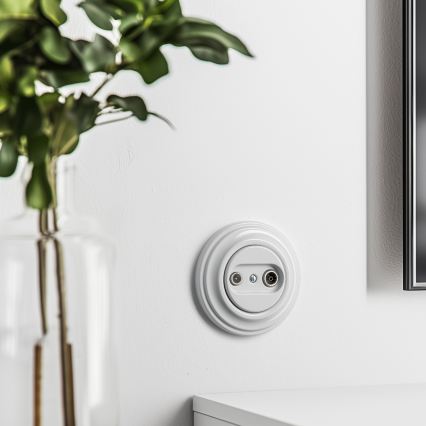 Kliklap - Retro TV+R lizdas (tęstinis) su rėmeliu, sniego baltos spalvos