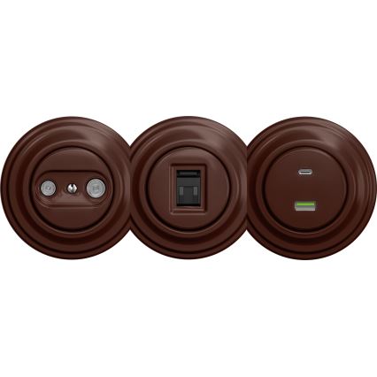 Kliklap - Retro USB lizdas A+C be rėmelio, rudos spalvos