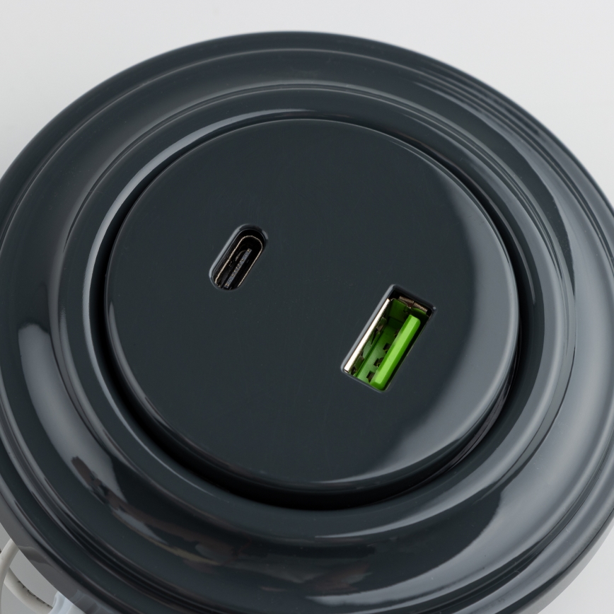 Kliklap - retro USB lizdas A+C su antracito spalvos rėmeliu