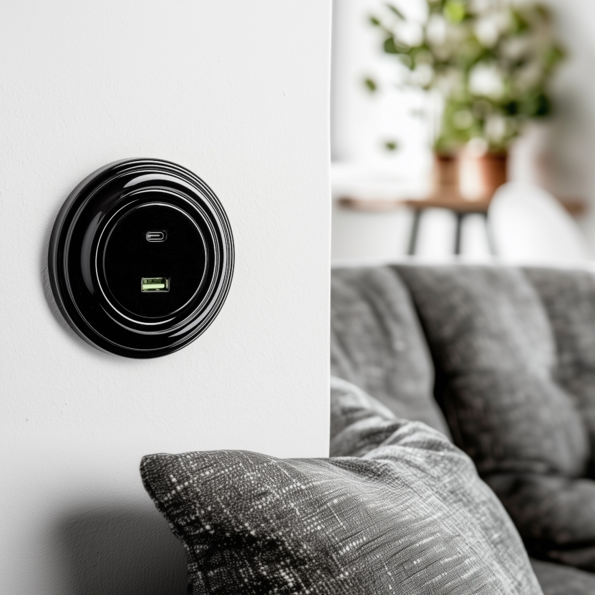 Kliklap - Retro USB lizdas A+C su juodu rėmeliu