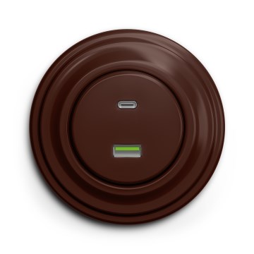 Kliklap - retro USB lizdas A+C su rėmeliu, rudos spalvos