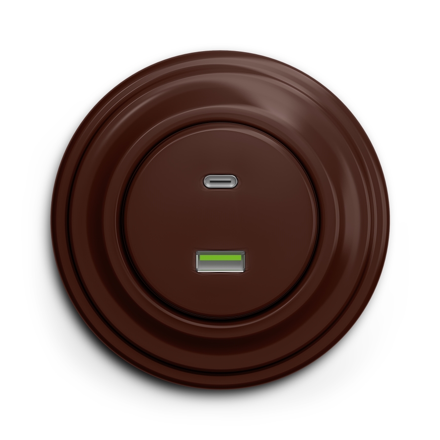Kliklap - retro USB lizdas A+C su rėmeliu, rudos spalvos
