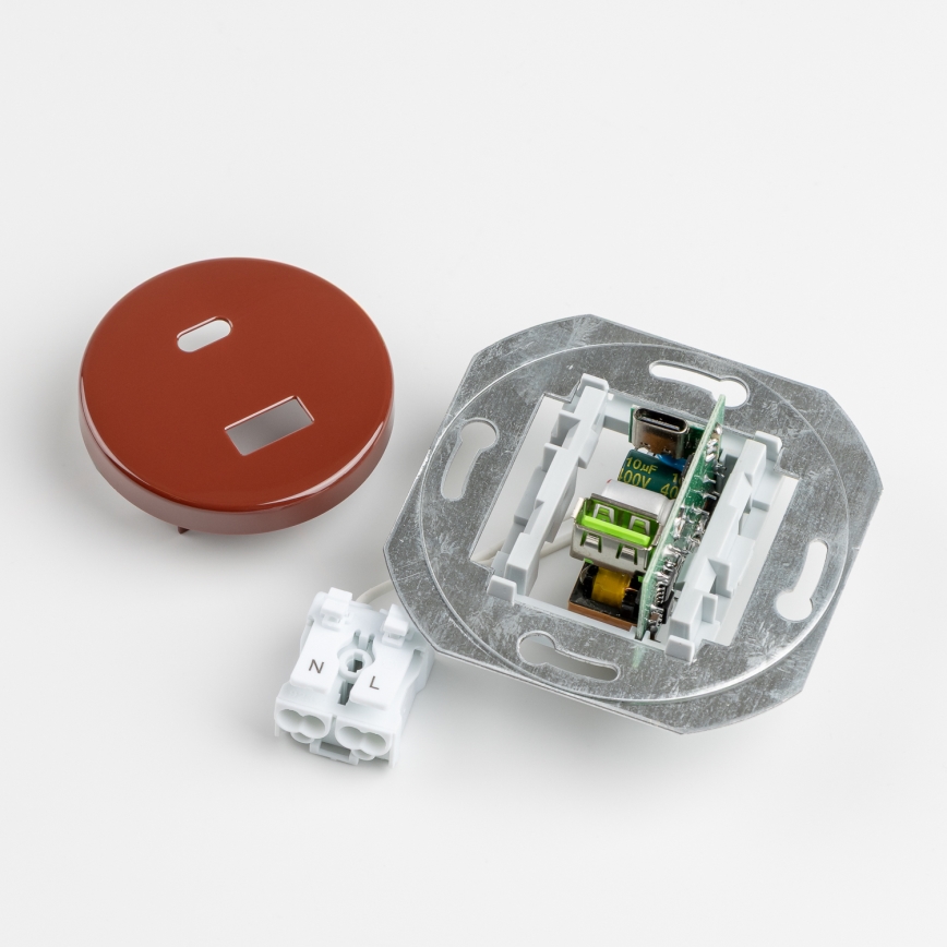 Kliklap - retro USB lizdas A+C su rėmeliu, rudos spalvos