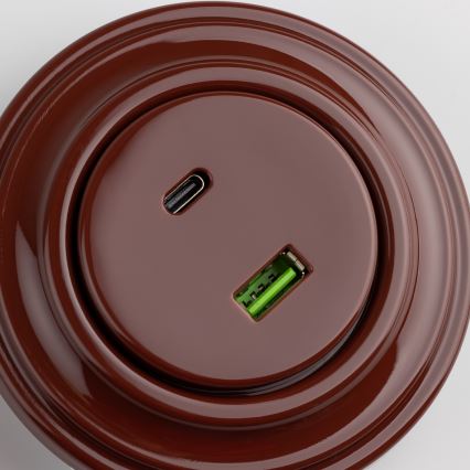Kliklap - retro USB lizdas A+C su rėmeliu, rudos spalvos