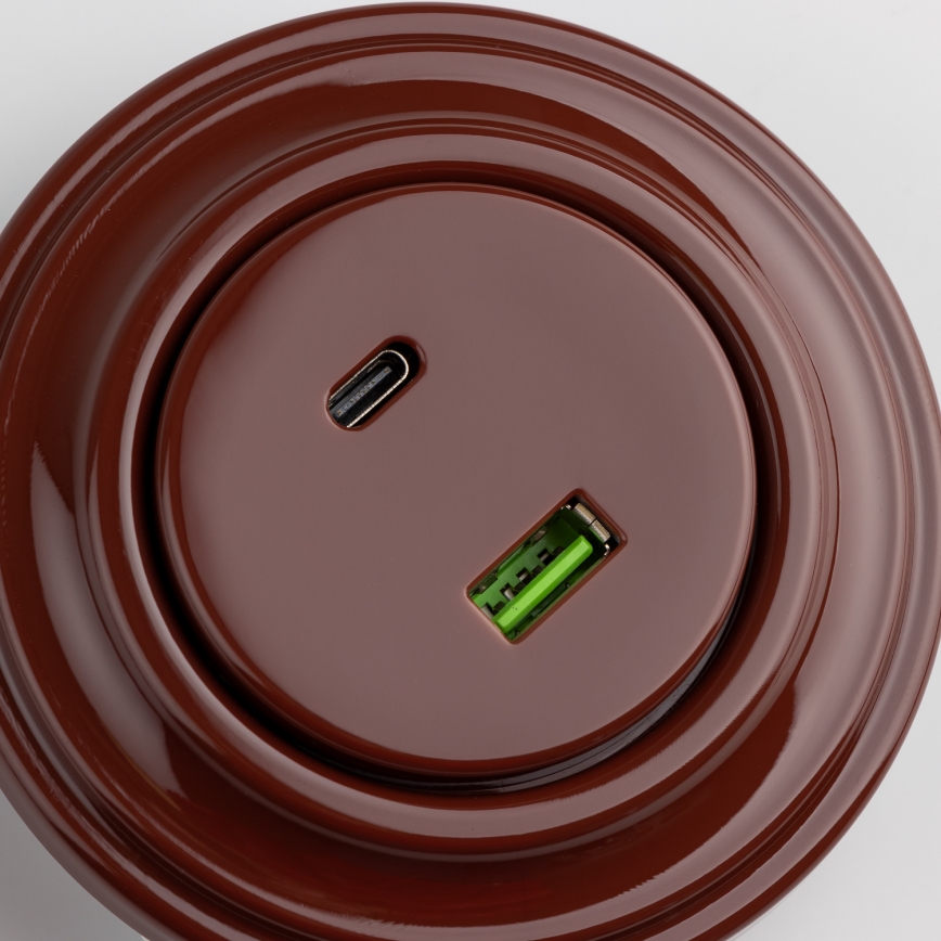 Kliklap - retro USB lizdas A+C su rėmeliu, rudos spalvos