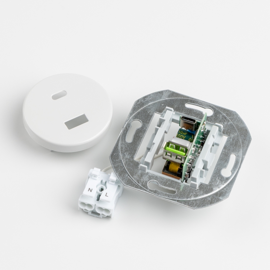 Kliklap - retro USB lizdas A+C su rėmeliu sniego baltumo