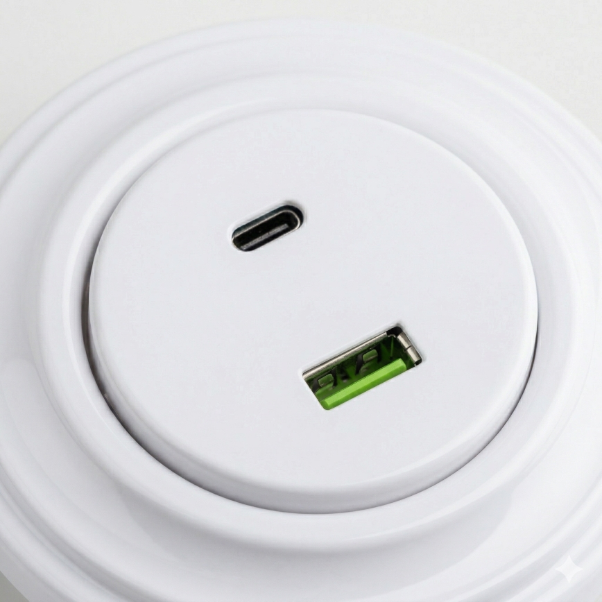 Kliklap - retro USB lizdas A+C su rėmeliu sniego baltumo