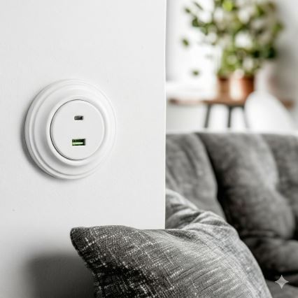 Kliklap - retro USB lizdas A+C su rėmeliu sniego baltumo