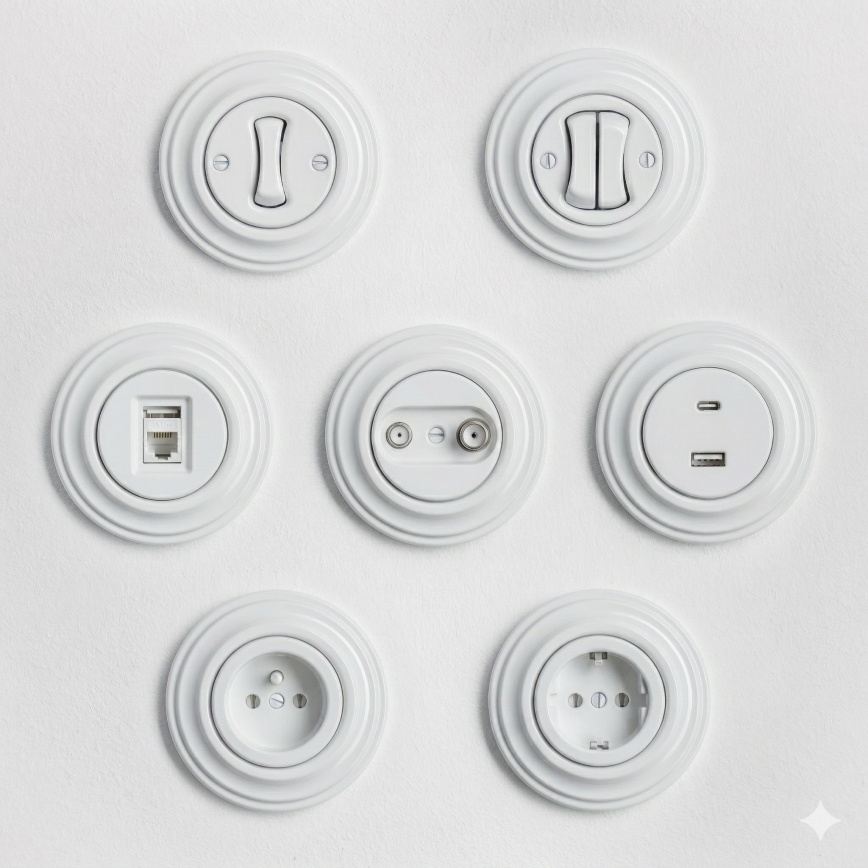 Kliklap - retro USB lizdas A+C su rėmeliu sniego baltumo