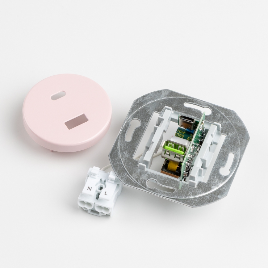 Kliklap - Retro USB lizdas A+C su rėmeliu, vintažinė rožinė