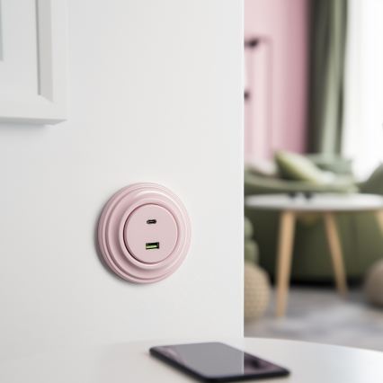 Kliklap - Retro USB lizdas A+C su rėmeliu, vintažinė rožinė
