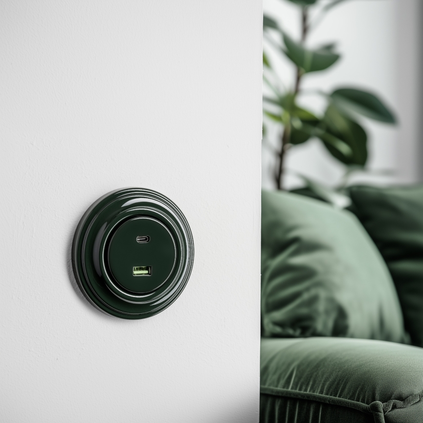 Kliklap - Retro USB lizdas A+C su rėmeliu, žalias