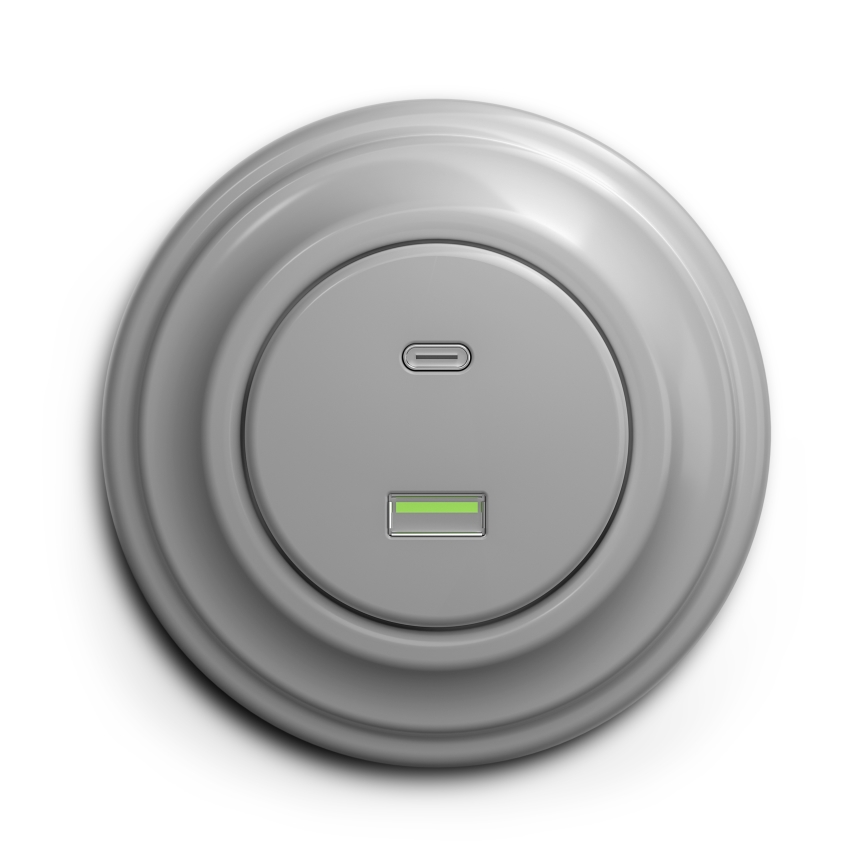 Kliklap - Retro USB rozetė A+C su pilku rėmeliu