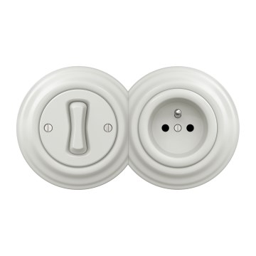 Kliklap - Retro vieno poliaus jungiklis Nr. 1 ir 230V lizdas su rėmeliu, baltas