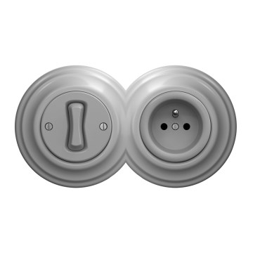 Kliklap - Retro vienpolinis jungiklis Nr. 1 ir 230 V lizdas su pilku rėmeliu