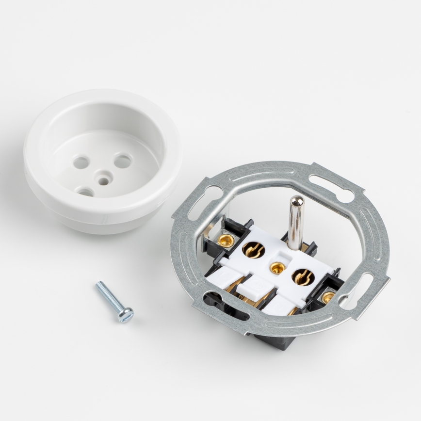 Kliklap - Retro vienpolinis jungiklis Nr. 1 ir 230V lizdas su sniego baltumo rėmeliu