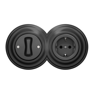Kliklap - retro vienpolinis jungiklis Nr. 1 ir SCHUKO 230V lizdas su antracito rėmeliu