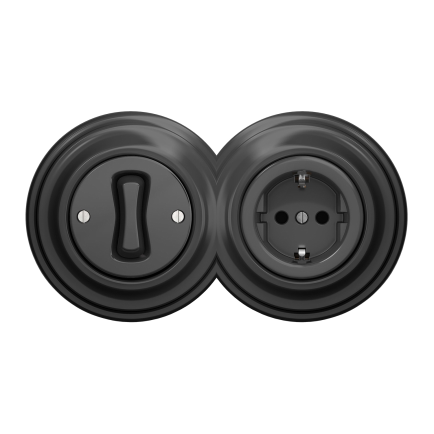 Kliklap - retro vienpolinis jungiklis Nr. 1 ir SCHUKO 230V lizdas su antracito rėmeliu