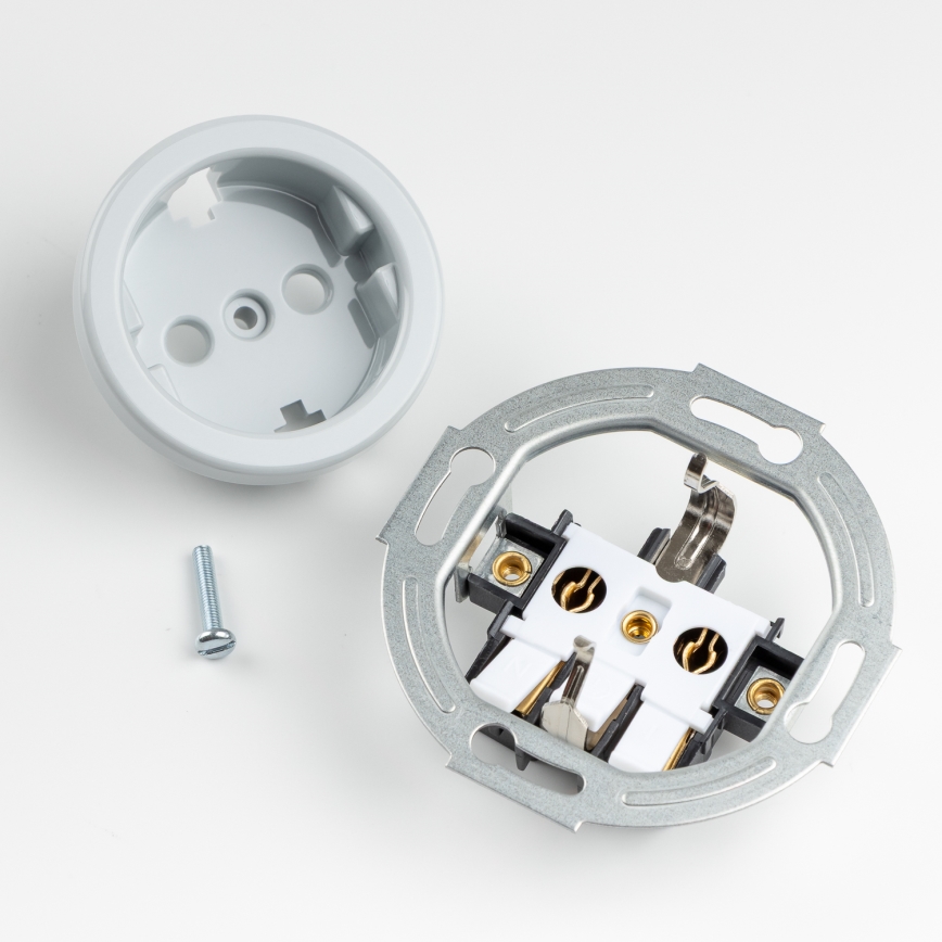 Kliklap - Retro vienpolinis jungiklis Nr. 1 ir SCHUKO 230V lizdas su pilku rėmeliu