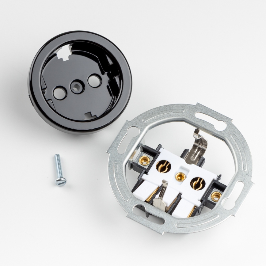 Kliklap - Retro vienpolinis jungiklis Nr. 1 ir SCHUKO 230V lizdas su rėmeliu juodas