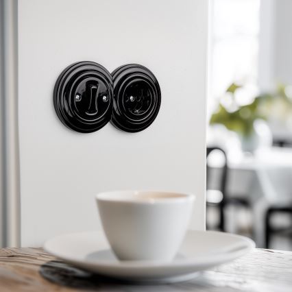 Kliklap - Retro vienpolinis jungiklis Nr. 1 ir SCHUKO 230V lizdas su rėmeliu juodas