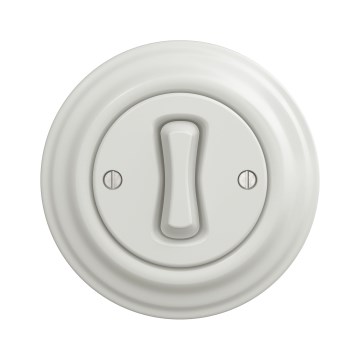 Kliklap - Retro vienpolinis jungiklis su rėmeliu Nr. 1, keraminės baltos spalvos