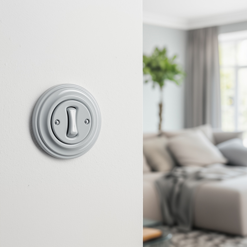 Kliklap - Retro vienpolinis jungiklis su rėmeliu Nr. 1 pilkas