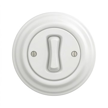 Kliklap - Retro vienpolinis jungiklis su rėmeliu Nr. 1, sniego baltos spalvos