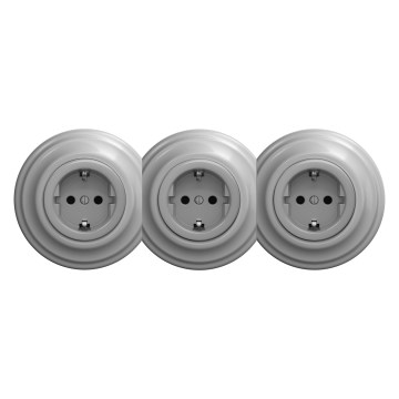 Kliklap - Triguba retro rozetė namams su rėmeliu SCHUKO 230V, pilka