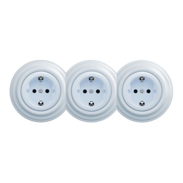 Kliklap - Triguba retro rozetė su rėmeliu SCHUKO 230V, mėlyna