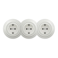 Kliklap - Trigubas retro namų lizdas su rėmeliu SCHUKO 230V, keraminis, baltas