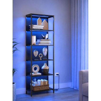 Knygų lentyna su apšvietimu NAVARO 60x179x30 cm juoda