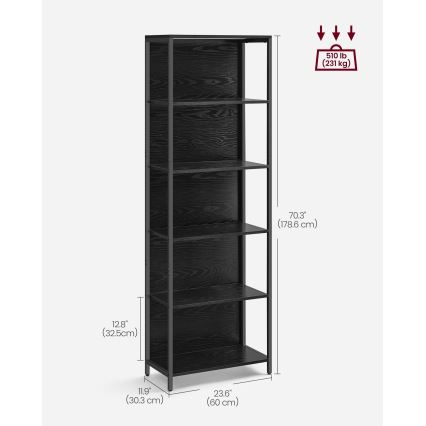 Knygų lentyna su apšvietimu NAVARO 60x179x30 cm juoda