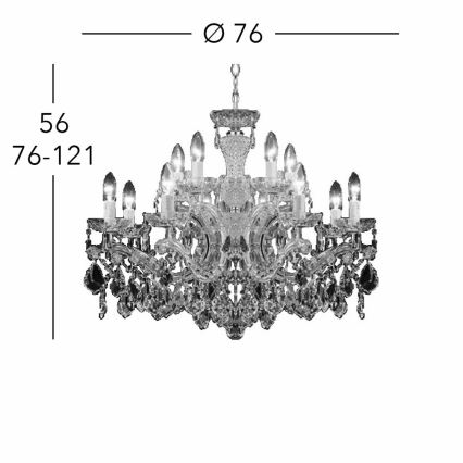 Kolarz 3149.88+4.3.KoT - Kristalinis sietynas ant grandinėlės MARIA LOUISE 12xE14/40W/230V 24K auksas