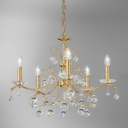 Kolarz 3234.85.3.KoT - Kristalinis sietynas ant grandinėlės CARMEN 5xE14/60W/230V 24K auksas