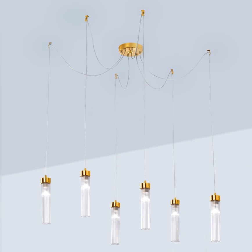 Kolarz 6009.30630 - Pakabinamas šviestuvas ant vielos RAGGIO 6xE14/25W/230V voratinklis 24K auksas