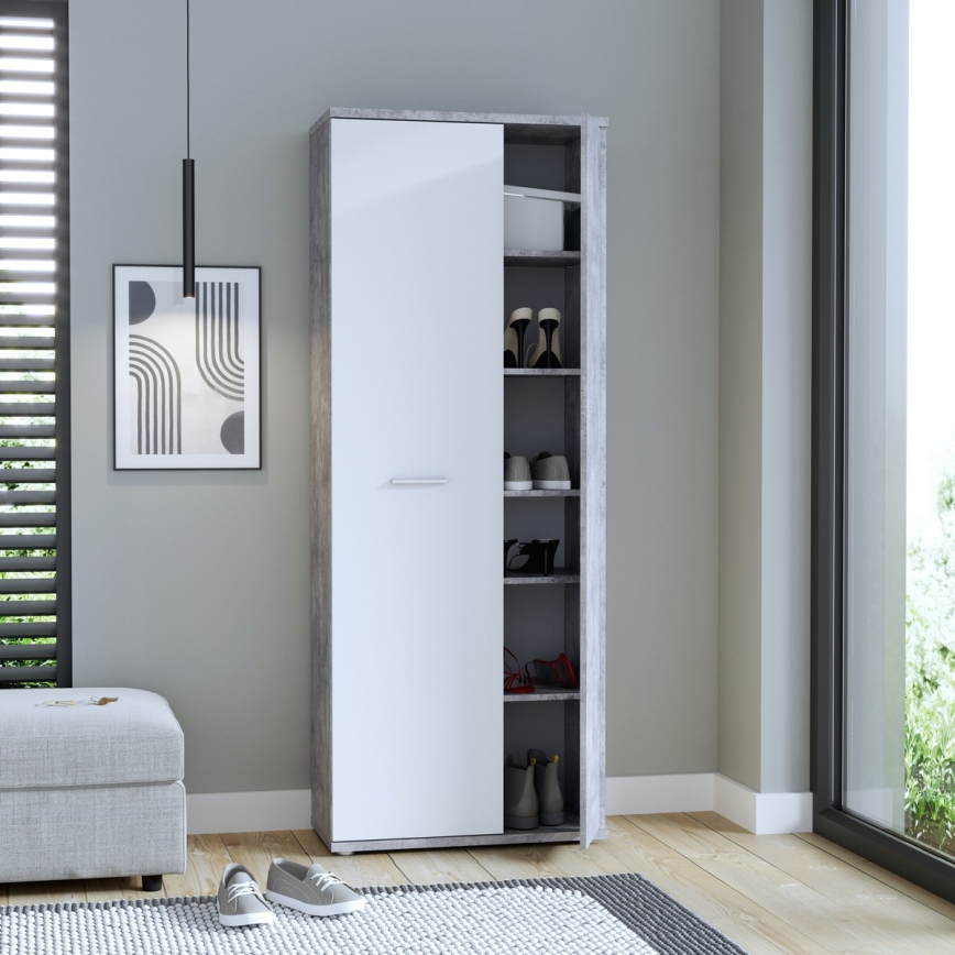 Komoda/Batų spintelė SIMO, balta/pilka (betono efektas)