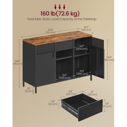 Komoda FIRA 110x40 cm juoda/ruda