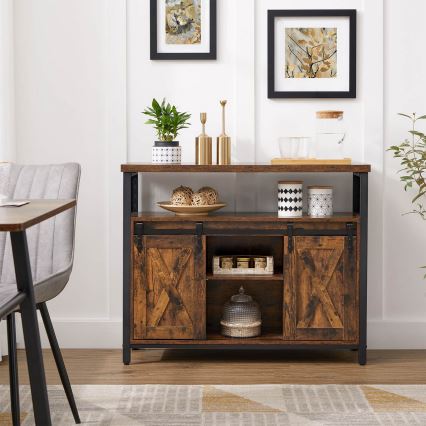 Komoda FIRA su stumdomomis durelėmis 100x80x33 cm ruda/juoda