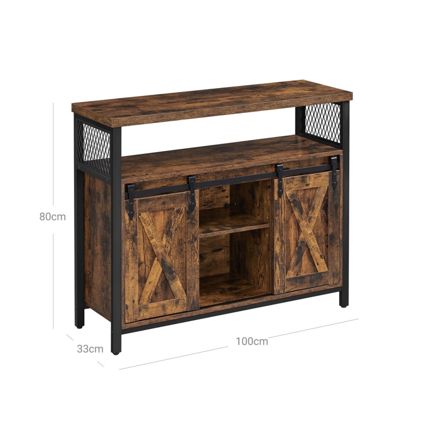 Komoda FIRA su stumdomomis durelėmis 100x80x33 cm ruda/juoda
