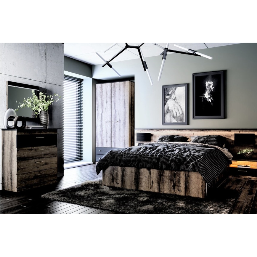 Komoda LANDU 91,5x80 cm klasicinis ąžuolas/juoda