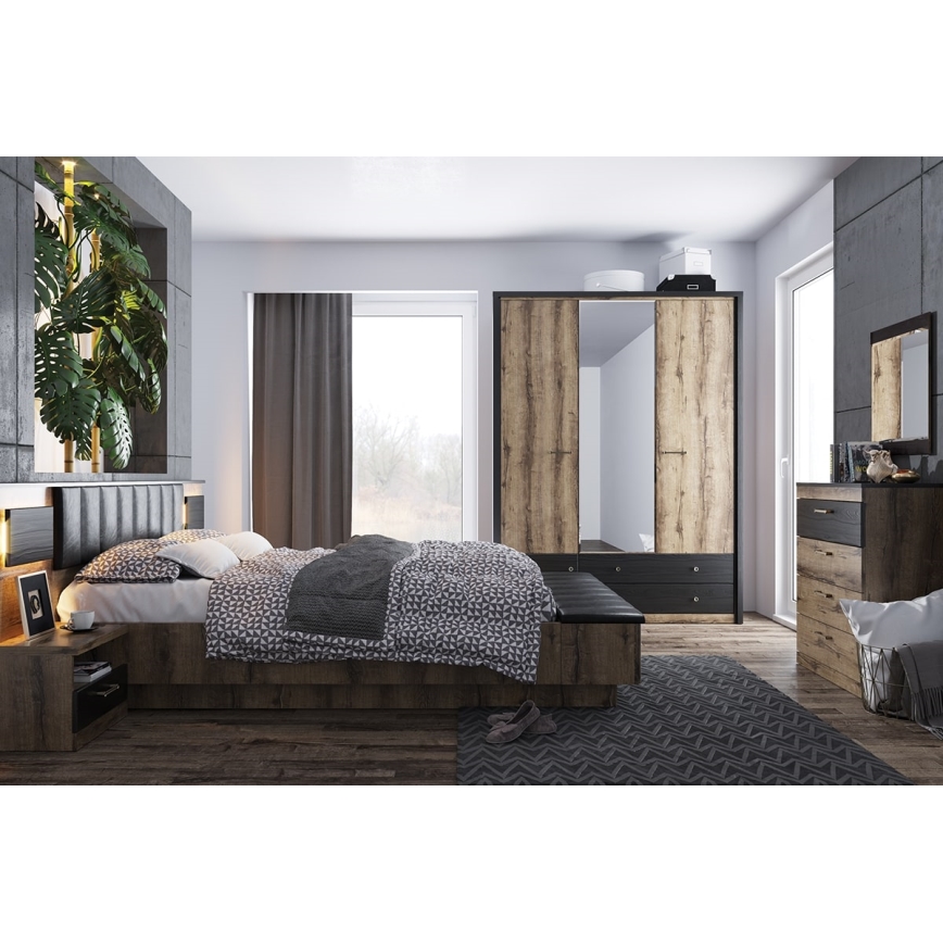 Komoda LANDU 91,5x80 cm klasicinis ąžuolas/juoda