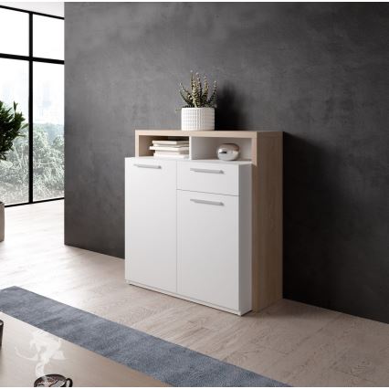 Komoda LEBY ąžuolas Sonoma/balta