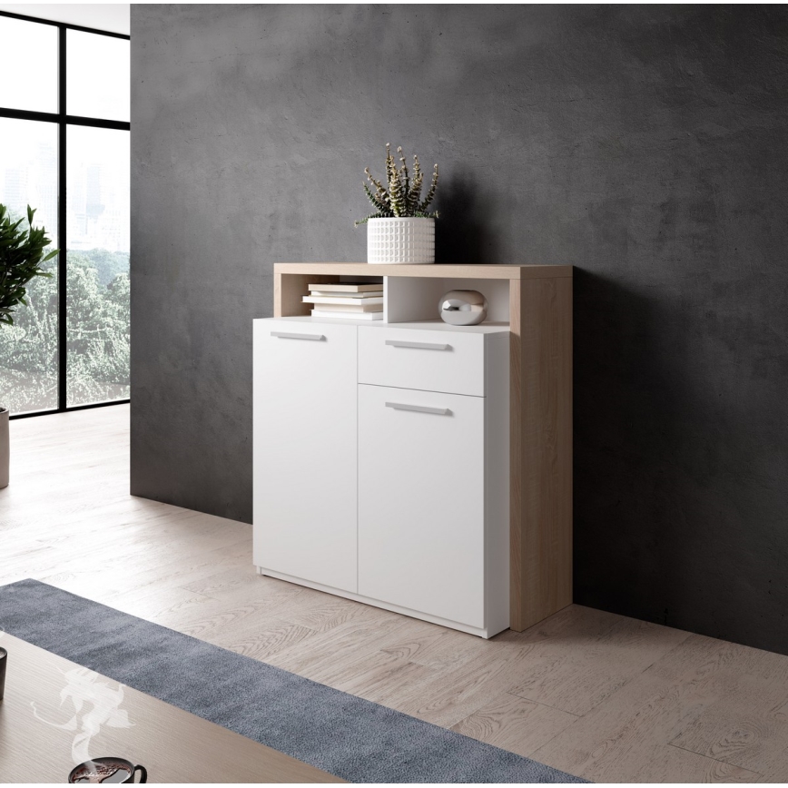 Komoda LEBY ąžuolas Sonoma/balta