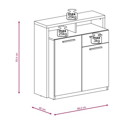 Komoda LEBY ąžuolas Sonoma/balta