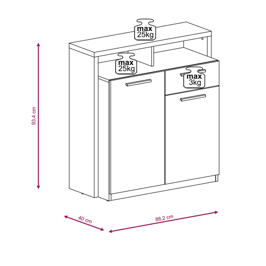 Komoda LEBY ąžuolas Sonoma/balta