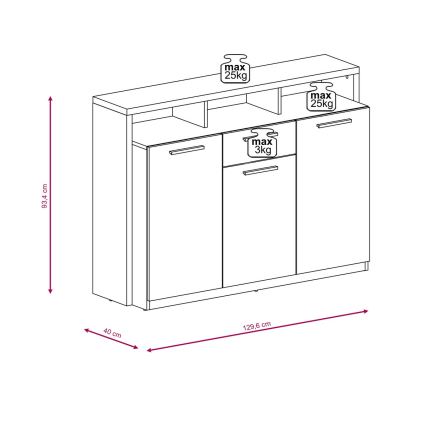 Komoda LEBY ąžuolas Sonoma/balta